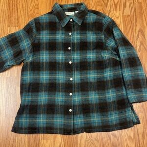 Lemon Grass Women’s Teal and Brown Flannel Plaid Shirt